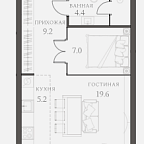 Планировка Апартаменты с 1 спальней 46.3 м2 в ЖК AHEAD