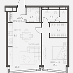 Планировка Апартаменты с 1 спальней 69.3 м2 в ЖК AHEAD