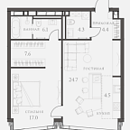 Планировка Апартаменты с 1 спальней 69.5 м2 в ЖК AHEAD